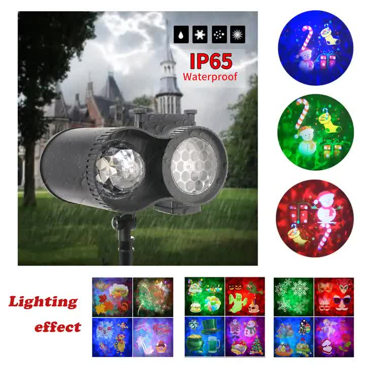 Bracket Outdoor Waterproof Lawn Dual-Tube Projection Light – LED Halloween & Christmas Dynamic Water Ripple Animation, Replaceable 12 Slides, Stake or Stand Mountable