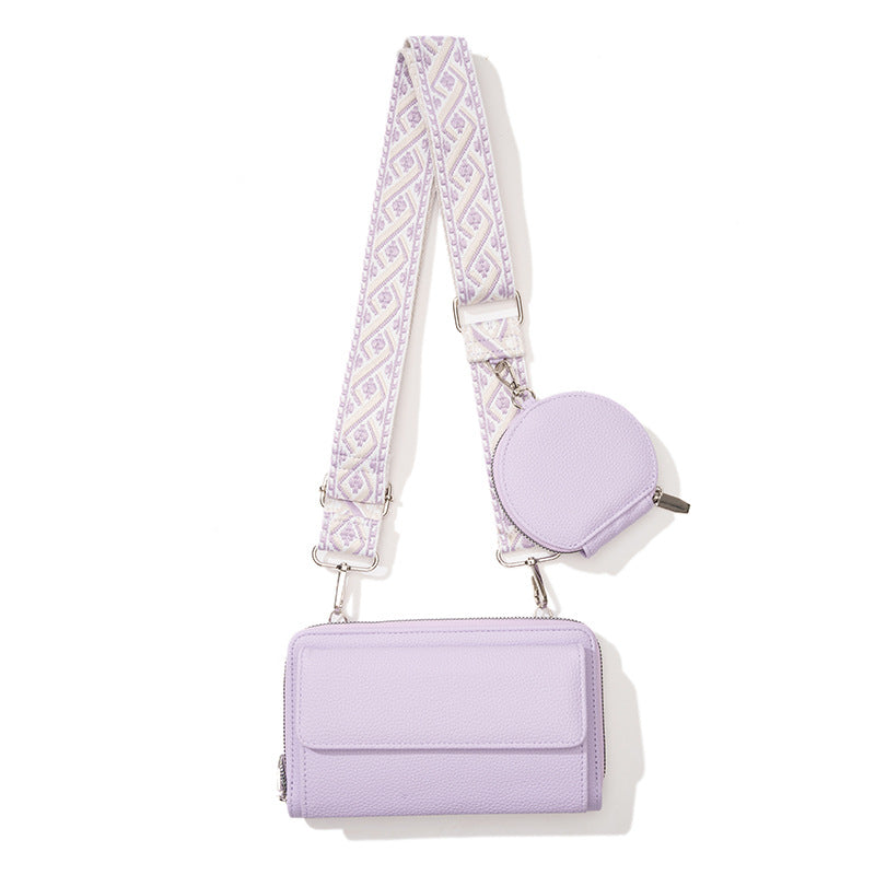 Light Purple 2-piece combination new mobile phone shoulder bag niche design one-shoulder messenger bag mobile phone bag multi-function wide shoulder strap mother-and-child bag