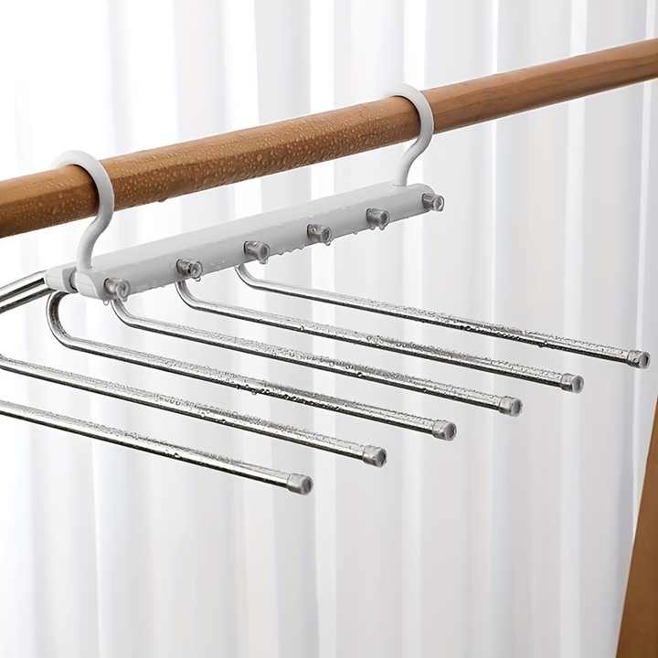 2 PCS White Stainless Steel Foldable Pants Hanger - Multi-Layer Non-Slip Closet Organizer for Clothes and Trousers