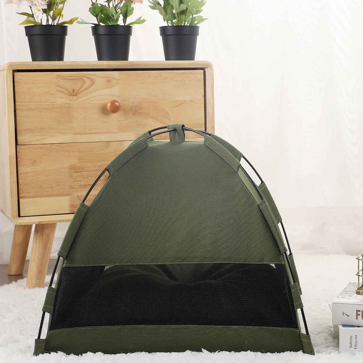 S Green Foldable Breathable Summer Pet Tent with Cooling Mat – Portable Outdoor and Indoor Pet Shelter