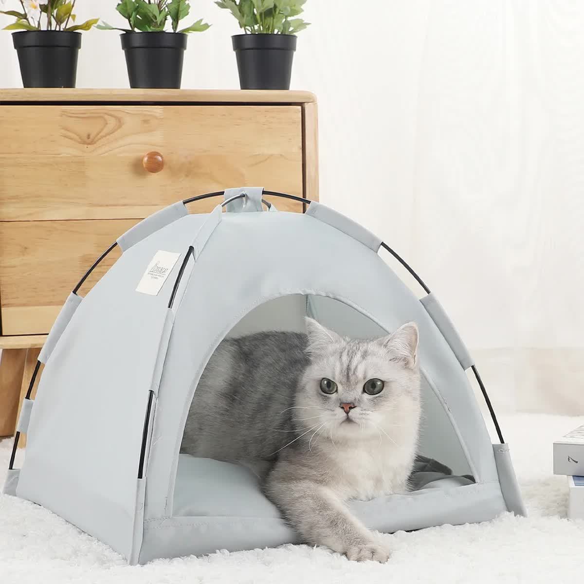 S Pewter Gray Foldable Breathable Summer Pet Tent with Cooling Mat - Portable Outdoor and Indoor Pet Shelter