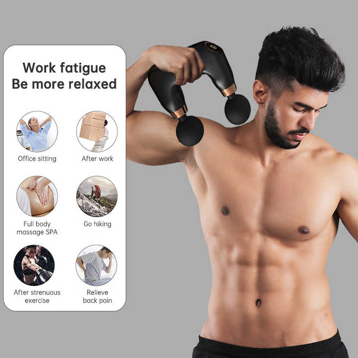 Black Dual-Head Mini Massage Gun – Portable Professional Muscle Relaxation Device with 5-Speed Adjustment for Deep Tissue Recovery and Pain Relief