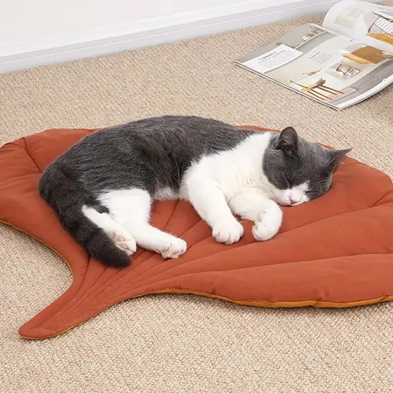 2 Pcs Yellow Leaf-Shaped Pet Sleeping Mat - Durable Dog Floor Pad & Cat Bed for Sleeping and Playtime