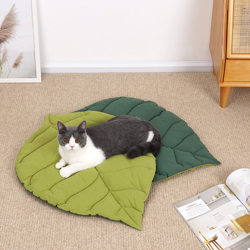 2 Pcs Green Leaf-Shaped Pet Sleeping Mat - Durable Dog Floor Pad & Cat Bed for Sleeping and Playtime