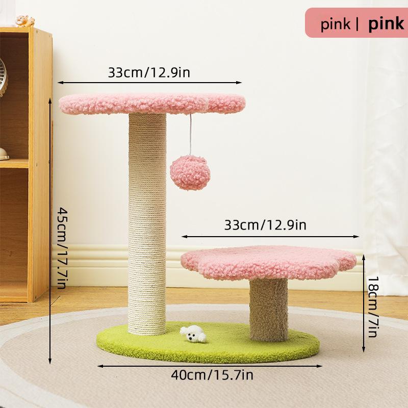 Pink Compact Cat Climbing Frame with Dual-Level Sisal Posts and Playful Design – Perfect for Scratching and Jumping