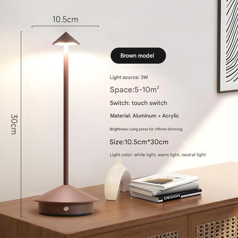 Brown Modern Minimalist Aluminum LED Mushroom Night Light - Creative Bedside Atmosphere Lamp for Dining Room and Bedroom