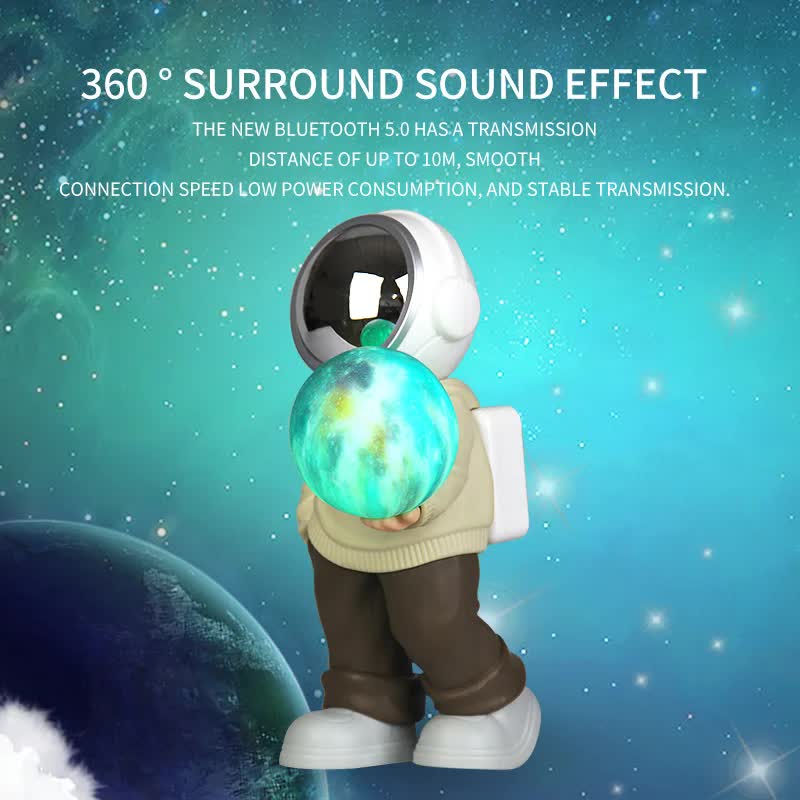 Holding the romantic moon grey top + navy blue pants Creative Astronaut Bluetooth Speaker with 3D Starry Sky Lighting, Portable Wireless Moon Lamp Speaker - Perfect Gift for Space Enthusiasts