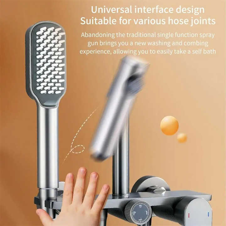 Silver Handheld Shower Head with Silicone Brush and Massage Function – High-Pressure Water Spray