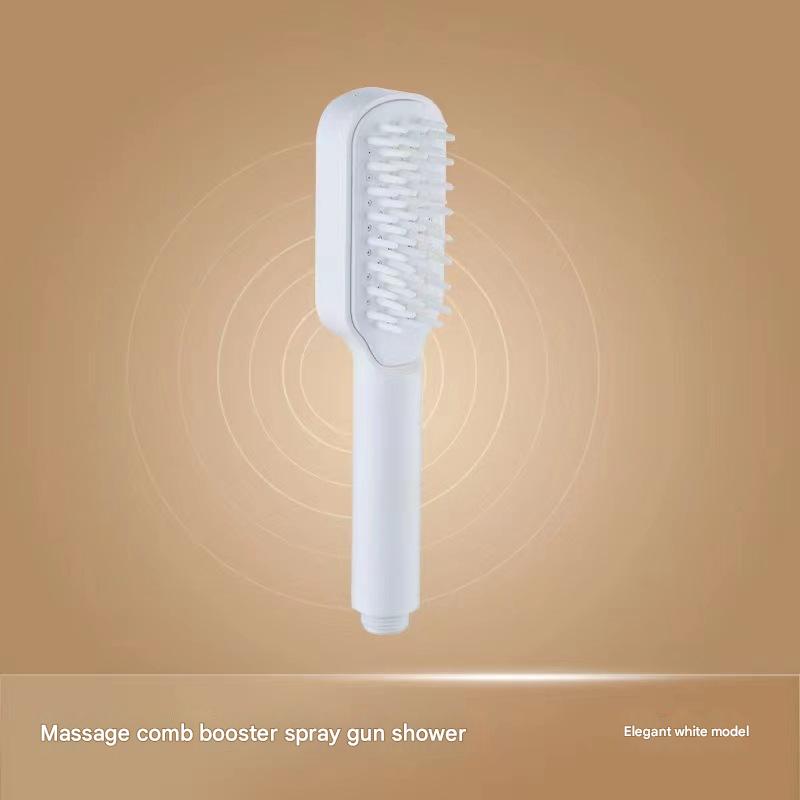 White Handheld Shower Head with Silicone Brush and Massage Function - High-Pressure Water Spray