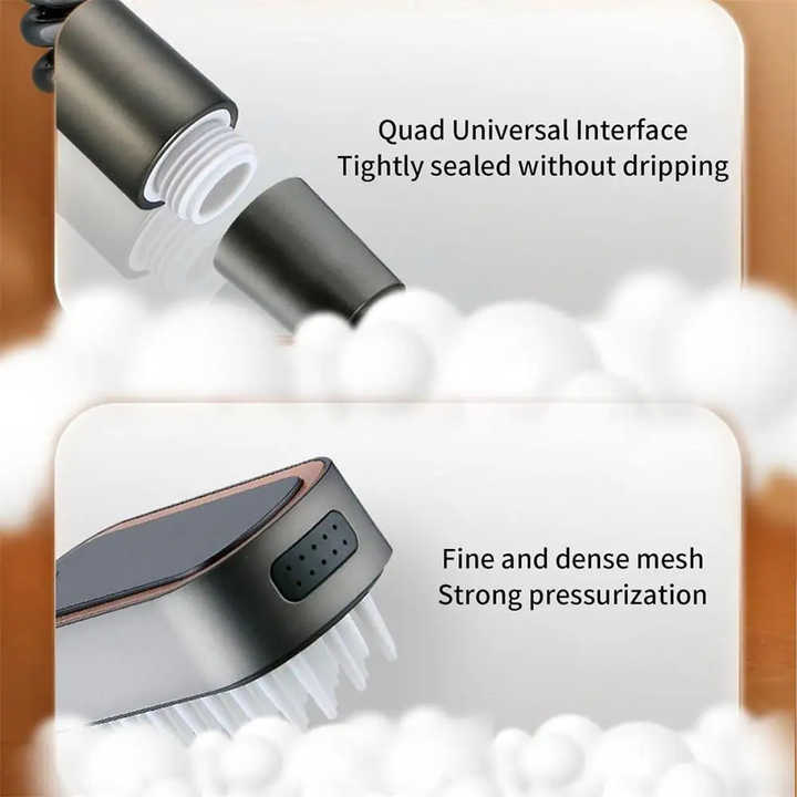 White Handheld Shower Head with Silicone Brush and Massage Function - High-Pressure Water Spray