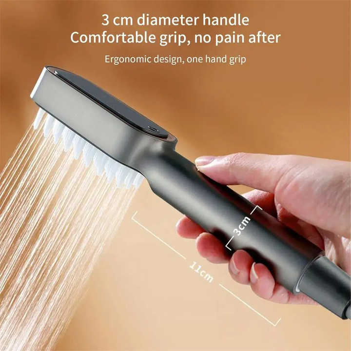 Grey Handheld Shower Head with Silicone Brush and Massage Function - High-Pressure Water Spray