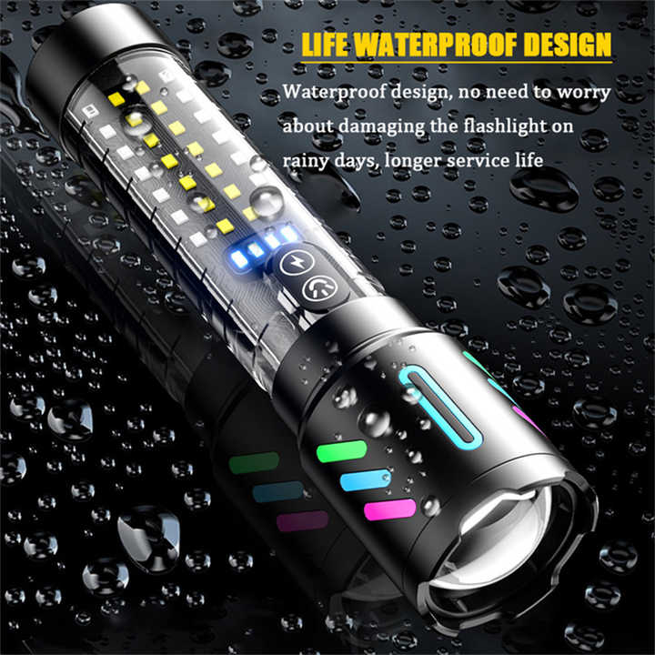 LED Rechargeable Laser Flashlight – Multifunctional Type-C Strong Light Torch with Adjustable Zoom