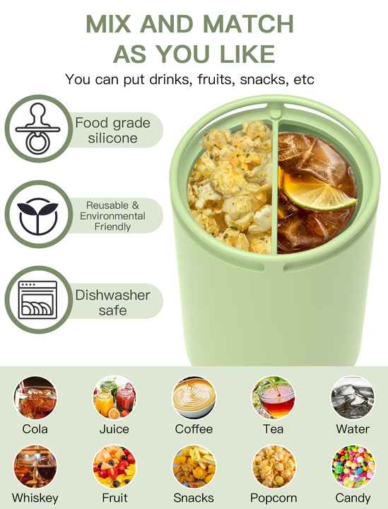 Pink 40oz Silicone Dual-Chamber Cup Separator - Food-Grade Drink Divider, Cold Drink Mug with Separate Compartments, BPA-Free Silicone Liner for Beverages, Juice, Coffee, and Tea