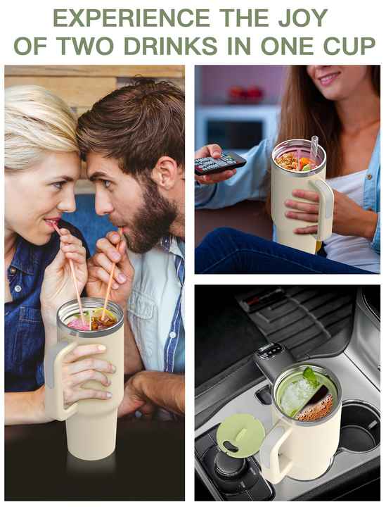 Pink 40oz Silicone Dual-Chamber Cup Separator - Food-Grade Drink Divider, Cold Drink Mug with Separate Compartments, BPA-Free Silicone Liner for Beverages, Juice, Coffee, and Tea