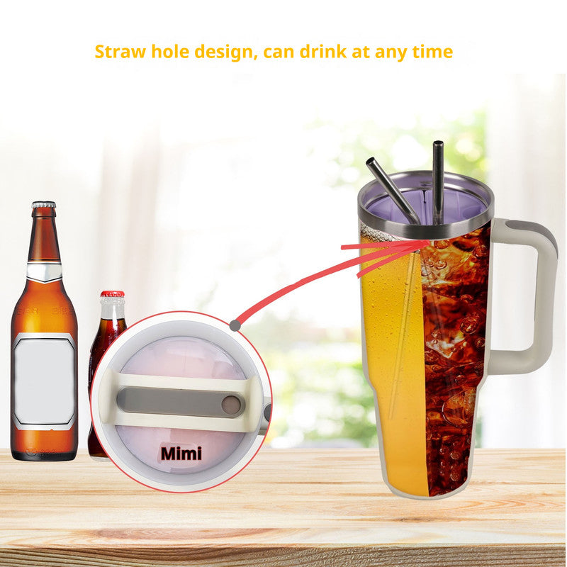 Pink 40oz Silicone Dual-Chamber Cup Separator - Food-Grade Drink Divider, Cold Drink Mug with Separate Compartments, BPA-Free Silicone Liner for Beverages, Juice, Coffee, and Tea