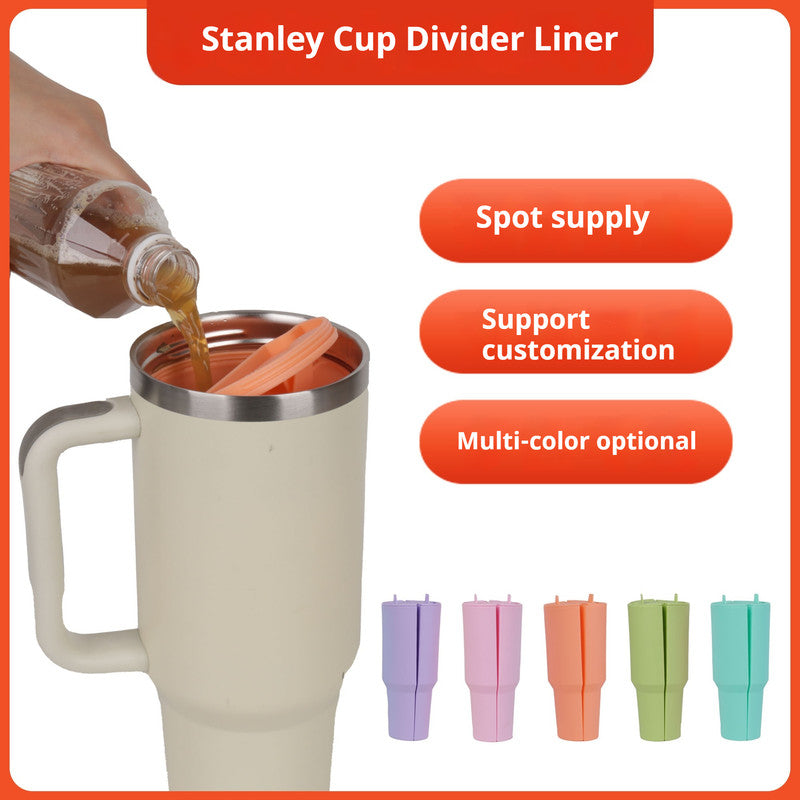 Pink 40oz Silicone Dual-Chamber Cup Separator - Food-Grade Drink Divider, Cold Drink Mug with Separate Compartments, BPA-Free Silicone Liner for Beverages, Juice, Coffee, and Tea
