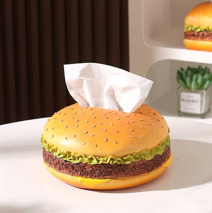 Round Creative Burger Tissue Box – Fun American-Style Cartoon Paper Towel Holder for Home Décor and Gifts