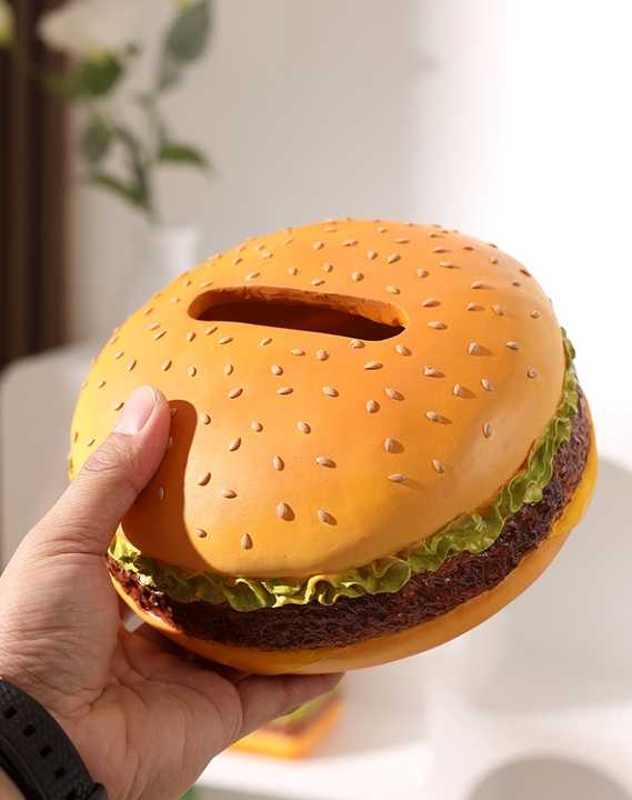 Round Creative Burger Tissue Box – Fun American-Style Cartoon Paper Towel Holder for Home Décor and Gifts