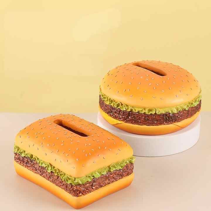 Round Creative Burger Tissue Box – Fun American-Style Cartoon Paper Towel Holder for Home Décor and Gifts