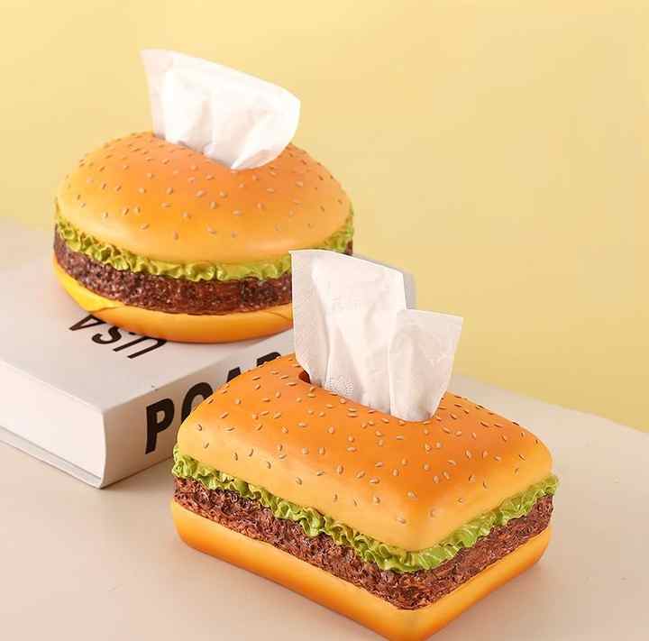 Square Creative Burger Tissue Box - Fun American-Style Cartoon Paper Towel Holder for Home Décor and Gifts