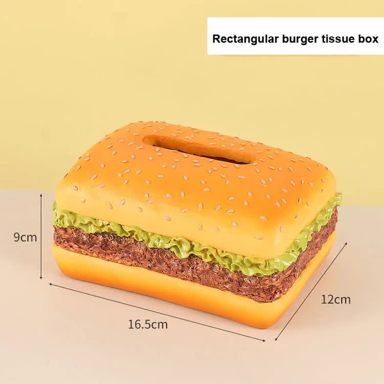 Square Creative Burger Tissue Box - Fun American-Style Cartoon Paper Towel Holder for Home Décor and Gifts