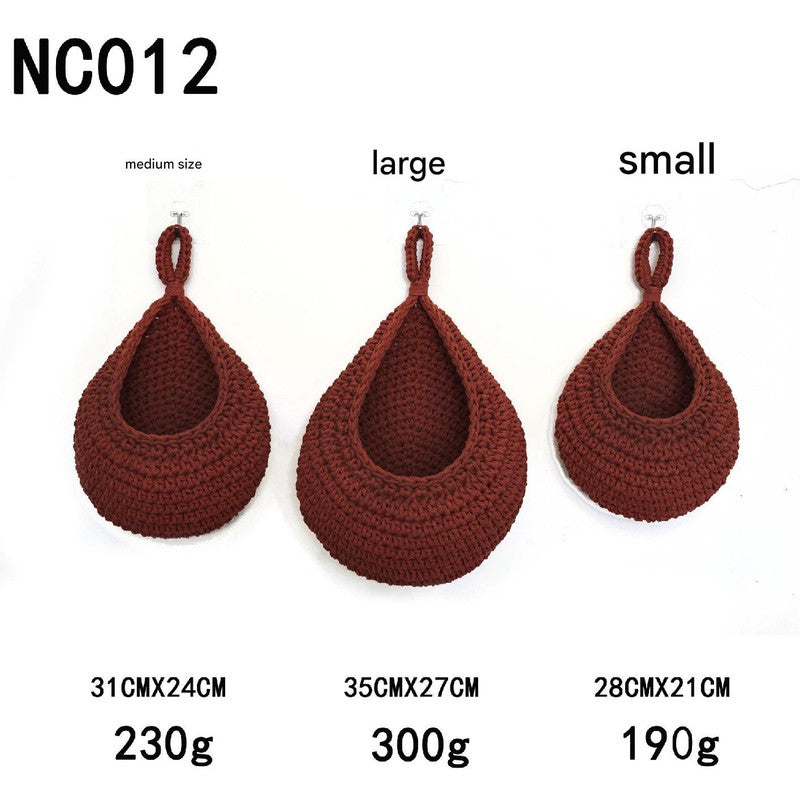 Red 3-Piece Wall-Mounted Cotton Rope Storage Baskets – Large, Medium, and Small Hand-Woven Fruit/Vegetable/Storage Nets Large weight 300g, Medium weight 230g, Small weight 200g