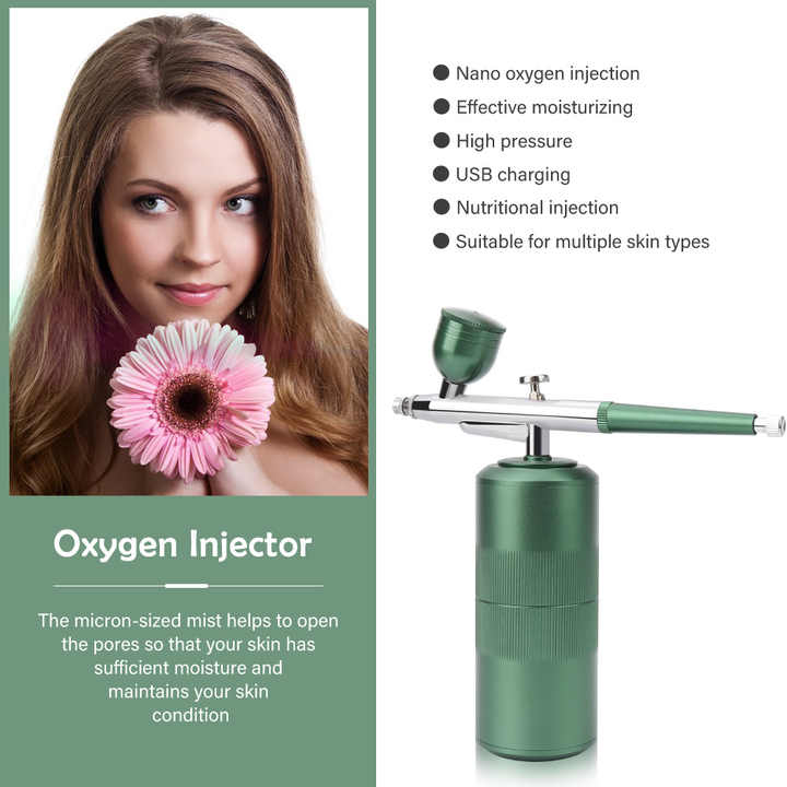 Black Portable Oxygen Infusion Nano Spray Facial Beauty Instrument - High Pressure Needle-Free Skin Care Mist Sprayer