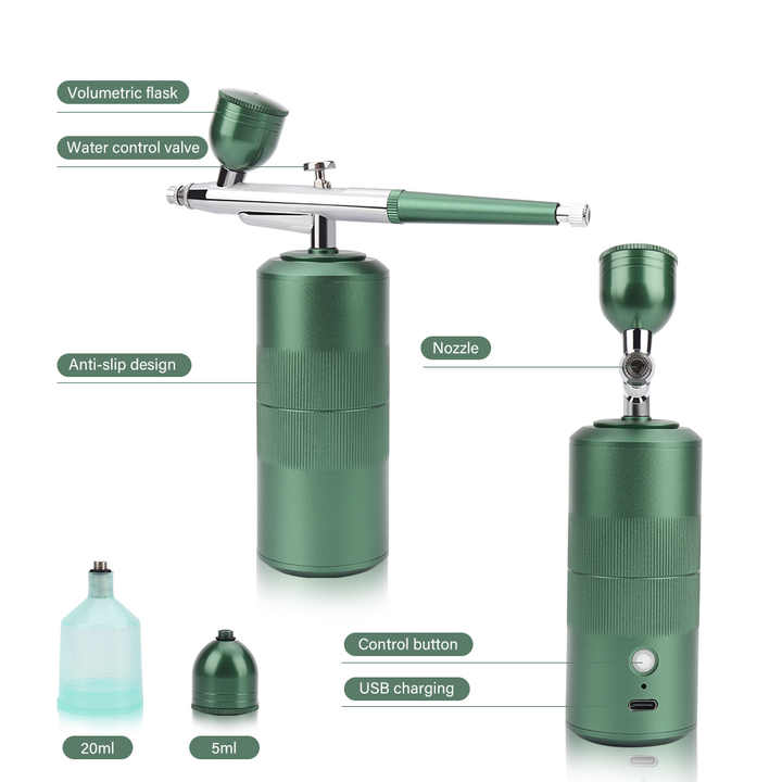 Green Portable Oxygen Infusion Nano Spray Facial Beauty Instrument - High Pressure Needle-Free Skin Care Mist Sprayer