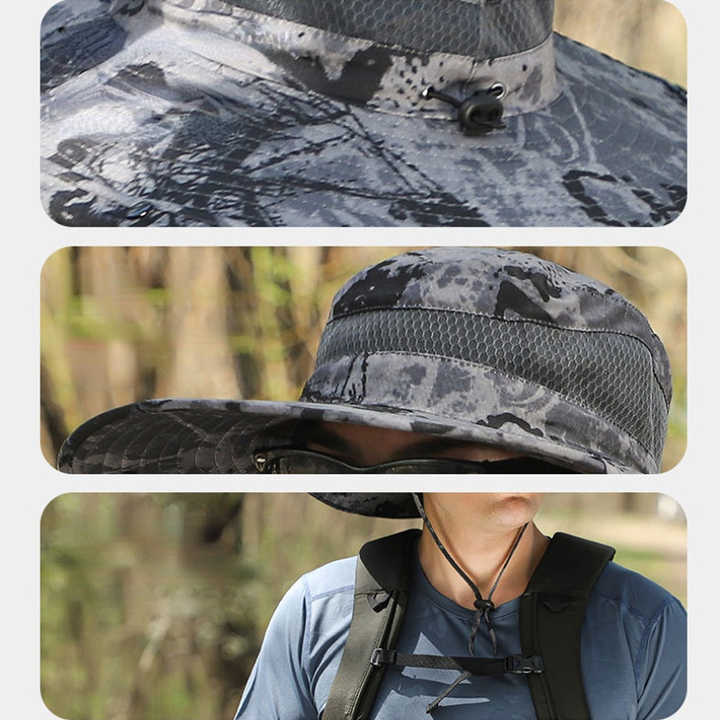 Black Solar-Powered Cooling Wide Brim Hat - USB Rechargeable Dual Fan Fisherman Cap - UPF50+ Sun Protection and Quick-Dry Design for Men and Women