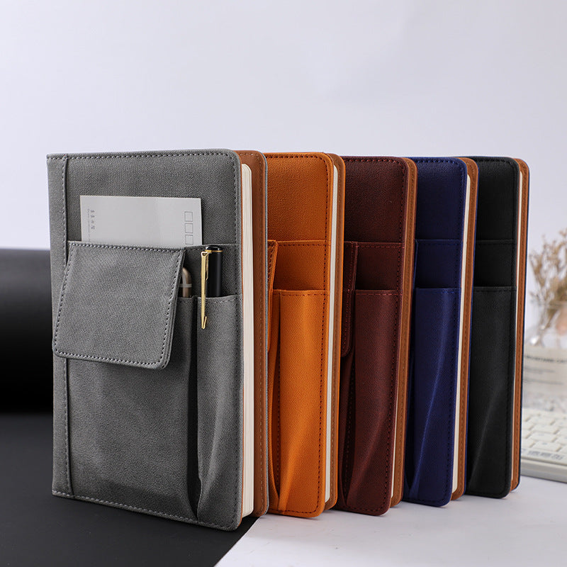 Black A5 Multi-Functional PU Leather Notebook with Pockets - Office Planner and Journal