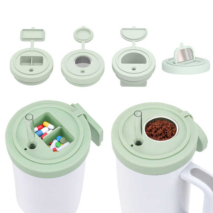 Off White 40oz Silicone Replacement Coffee and Pill Mug Lid - BPA-Free, Leak-Proof, Dishwasher Safe