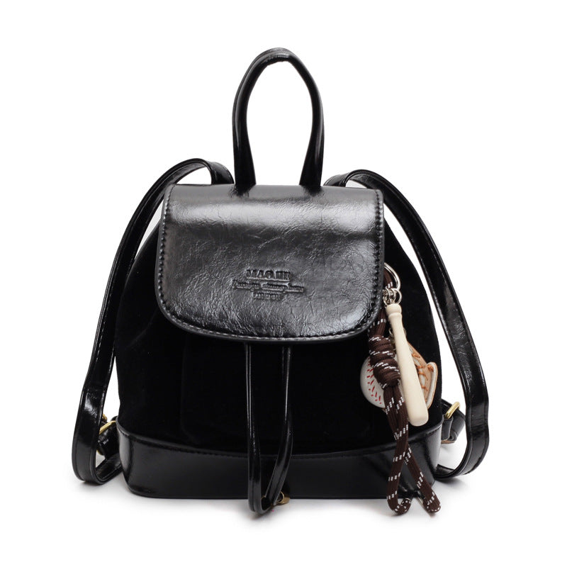 Black Vintage Suede Women's Mini Backpack - New Fashionable Travel Book Bag with Decorative Charm