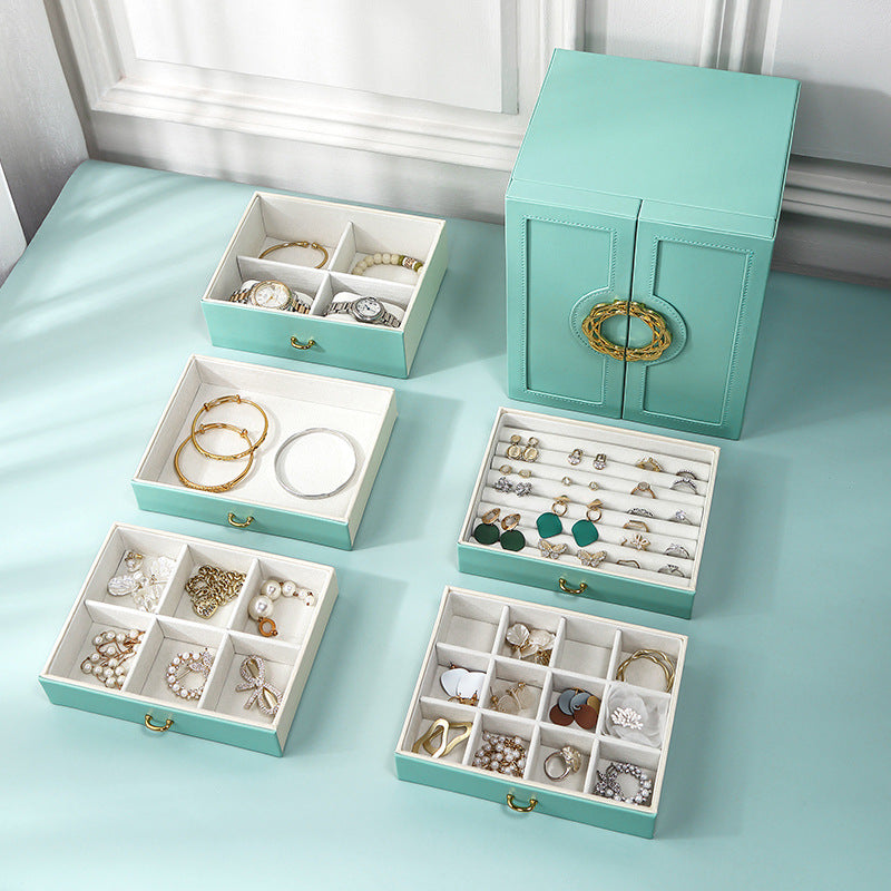 Light Blue Elegant 5-Layer Large Capacity Jewelry Storage Box with Dual Opening Doors - Perfect for Organizing Necklaces, Rings, Earrings, and More Jewelry is a photo prop and is not included