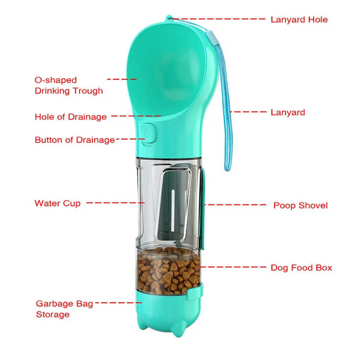 Green 500ml Portable Pet Water Bottle | Multifunctional Travel Pet Feeder | Outdoor Dog Drinking Bottle with Waste Shovel