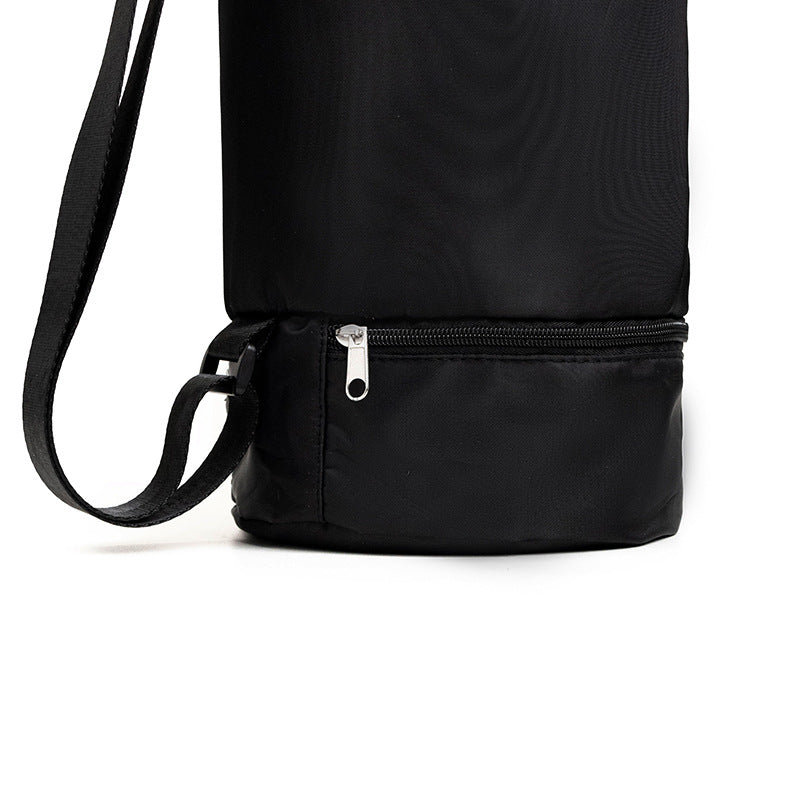 Black Durable Yoga Mat Carry Bag – Multi-Functional Fitness Backpack with Wet Pocket Mugs are filming props, not included