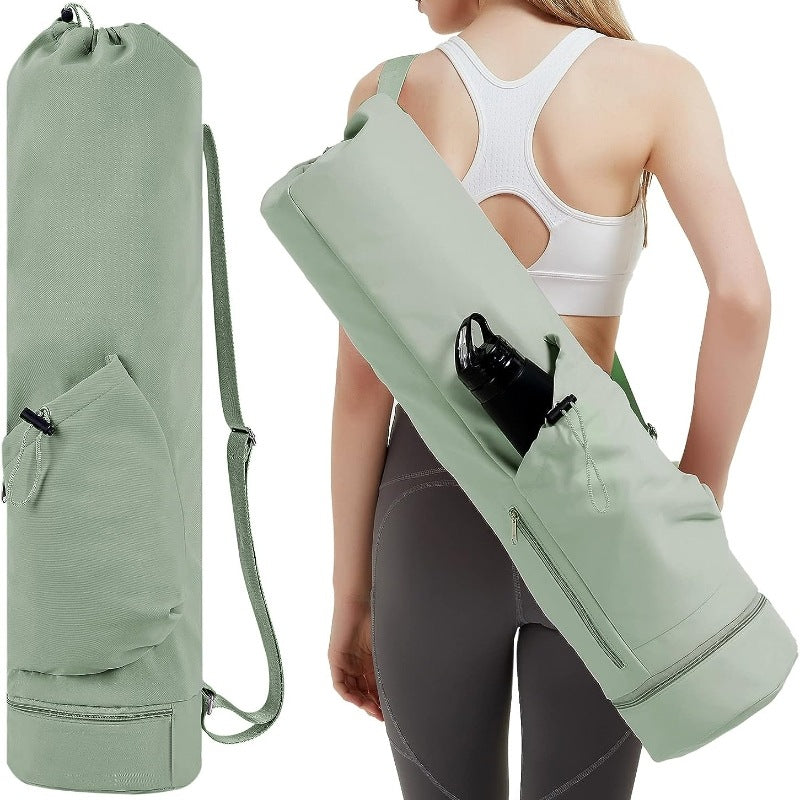 Green Durable Yoga Mat Carry Bag - Multi-Functional Fitness Backpack with Wet Pocket Mugs are filming props, not included