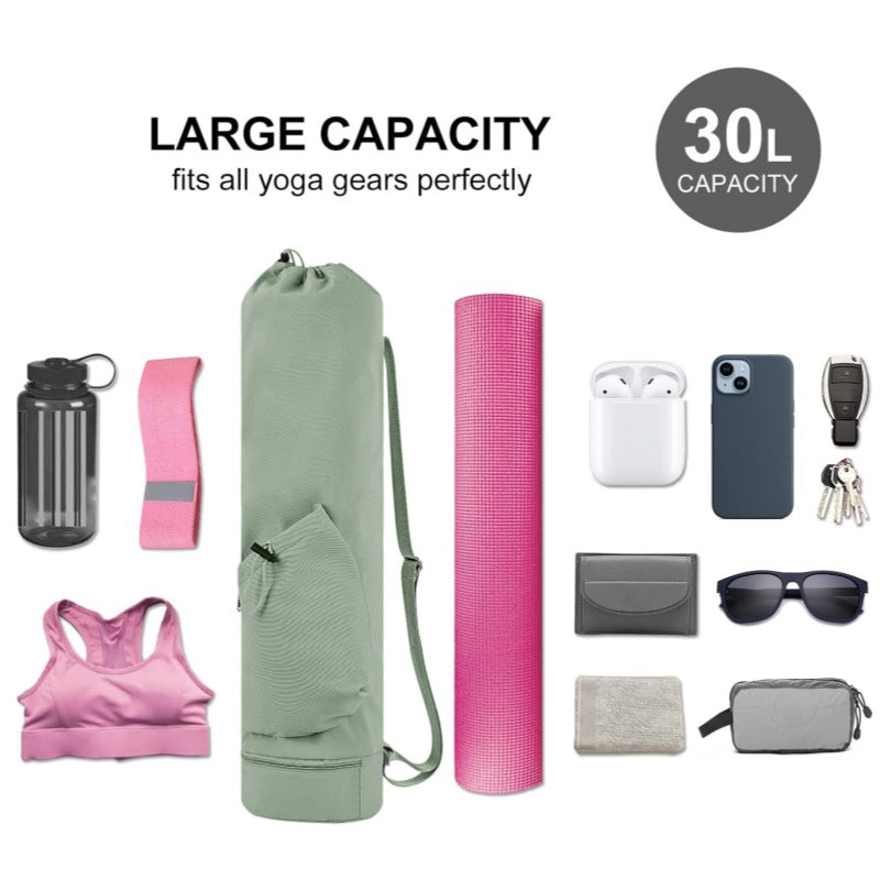 Green Durable Yoga Mat Carry Bag - Multi-Functional Fitness Backpack with Wet Pocket Mugs are filming props, not included