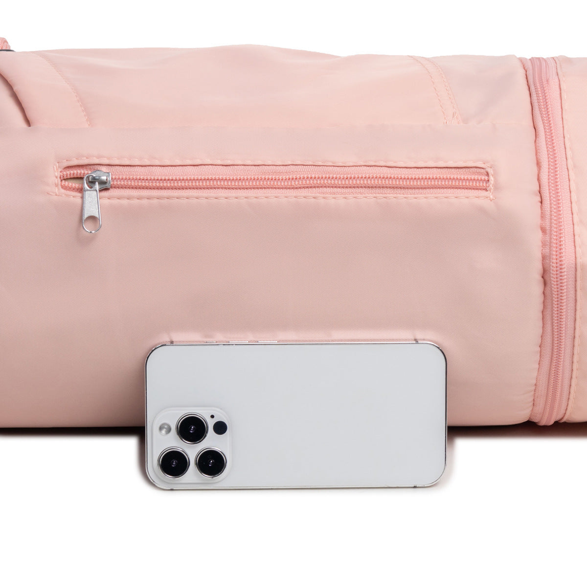 Pink Durable Yoga Mat Carry Bag - Multi-Functional Fitness Backpack with Wet Pocket Mugs are filming props, not included