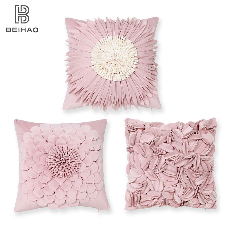 Style 2 Pink 3D Floral Cushion Covers - Modern Luxury Decorative Throw Pillow Covers for Living Room Without Pillow Insert