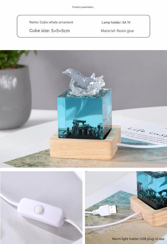 Ancient Architecture Dolphin Leaping into the Water Handcrafted Ocean Resin Whale Night Light - Unique Home Decor Table Lamp