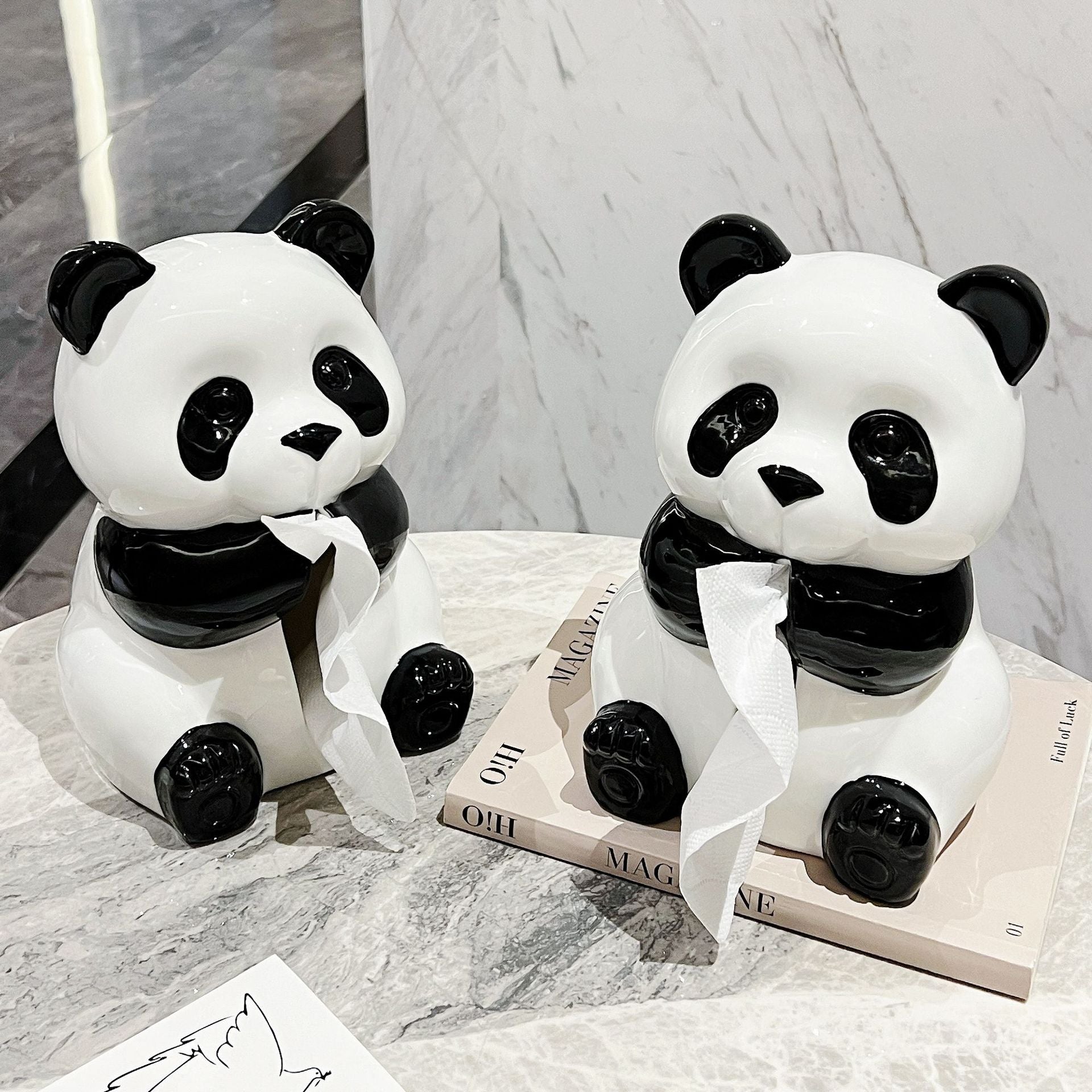 Ceramic Panda Tissue Box Holder - Creative Cartoon Napkin Dispenser for Home Decor