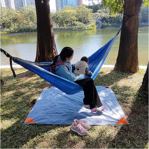 Orange And Grey Portable Waterproof Camping Mat - Foldable Picnic and Beach Blanket