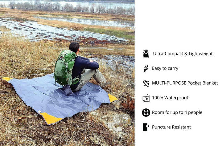 Orange And Grey Portable Waterproof Camping Mat - Foldable Picnic and Beach Blanket