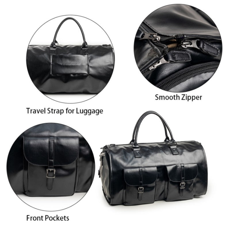 Brown PU Leather Travel Duffel Bag - Multifunctional Overnight Gym Bag with Spacious Compartments