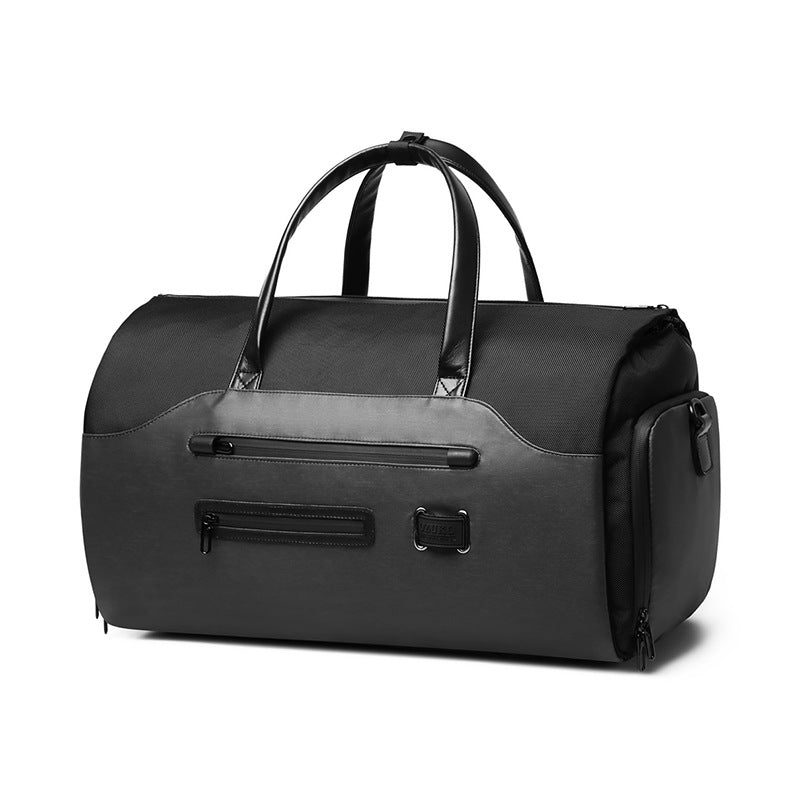 Men's Black Waterproof Multi-Functional Travel Duffel Bag - Foldable Short Trip Gym Bag with Shoe Compartment