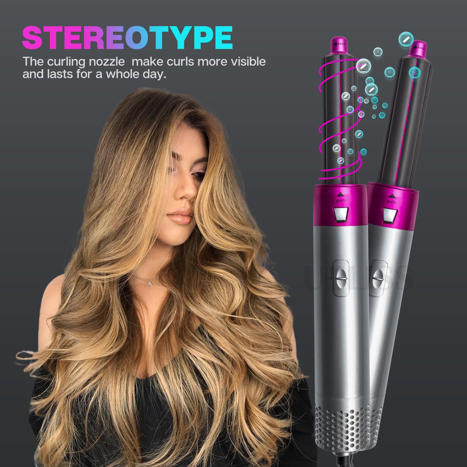 Rose Red 5-in-1 Hot Air Styler - Automatic Hair Curling and Straightening Brush with Leafless Dryer