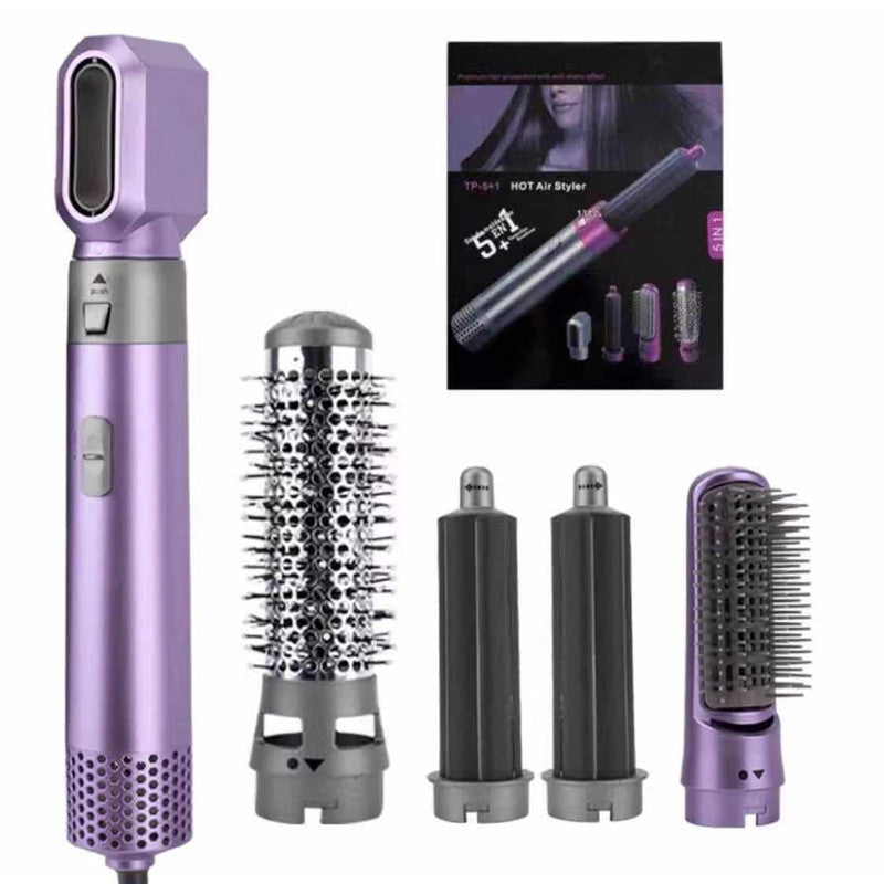 Purple 5-in-1 Hot Air Styler - Automatic Hair Curling and Straightening Brush with Leafless Dryer