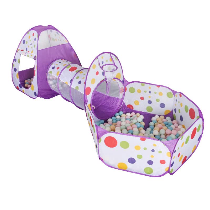 Purple 3-in-1 Kids Play Tent Set - Foldable Indoor/Outdoor Tunnel and Ball Pit with Fence