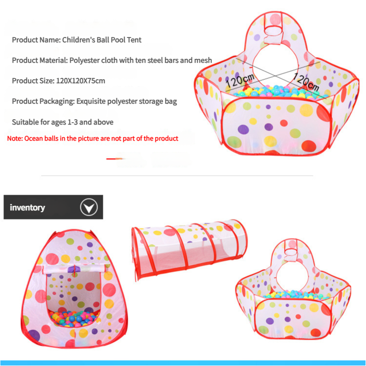 Purple 3-in-1 Kids Play Tent Set - Foldable Indoor/Outdoor Tunnel and Ball Pit with Fence