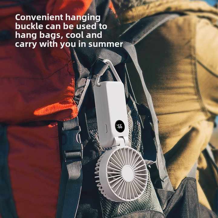 White Portable Handheld Fan with 2000mAh Battery - 3-in-1 Design for Desk, Handheld, and Hanging Use Model Q3